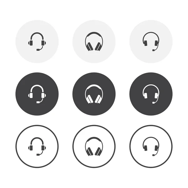 3个简单设计的耳机图标集。圆形背景耳机系列 — 图库矢量图片