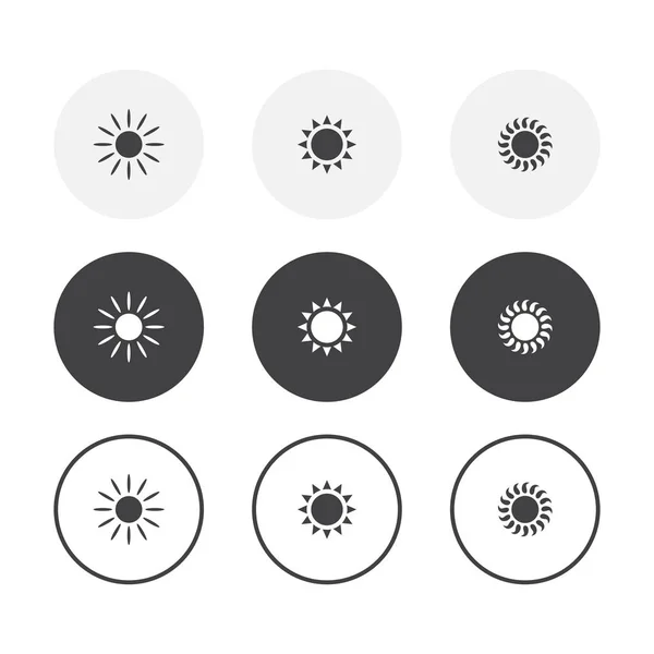 3 basit tasarım güneş simgeleri ayarlayın. Yuvarlak arka plan güneş koleksiyonu — Stok Vektör