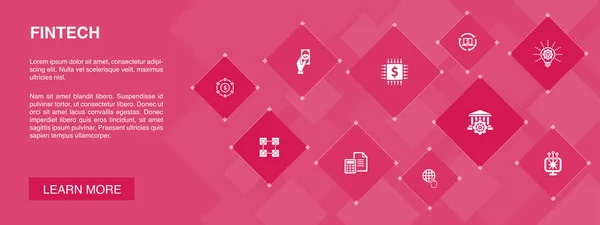 Fintech banner 10 iconos concept.finance, tecnología, blockchain, iconos de la innovación — Archivo Imágenes Vectoriales