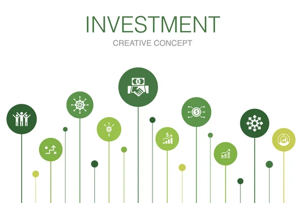 Infografía de inversión 10 pasos template.profit, asset, market, success icons — Vector de stock