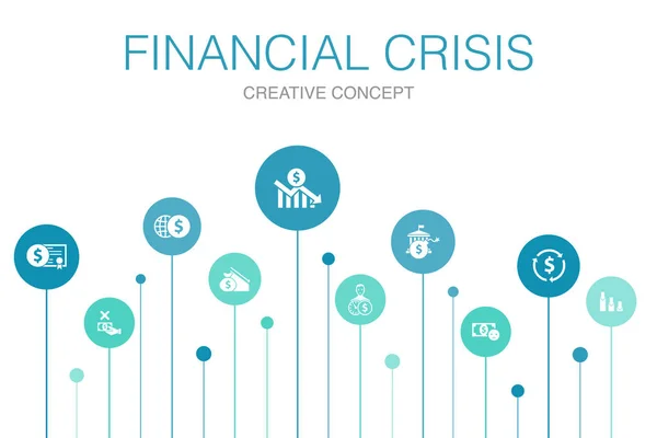 Crisis financiera Infografía 10 pasos template.budget deficit, Bad loans, Government debt, Refinancing icons — Archivo Imágenes Vectoriales