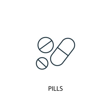 pills kavram satırı simgesi. Basit eleman çizimi. haplar kavramı anahat sembol tasarımı. Web ve mobil cihazlar için kullanılabilir