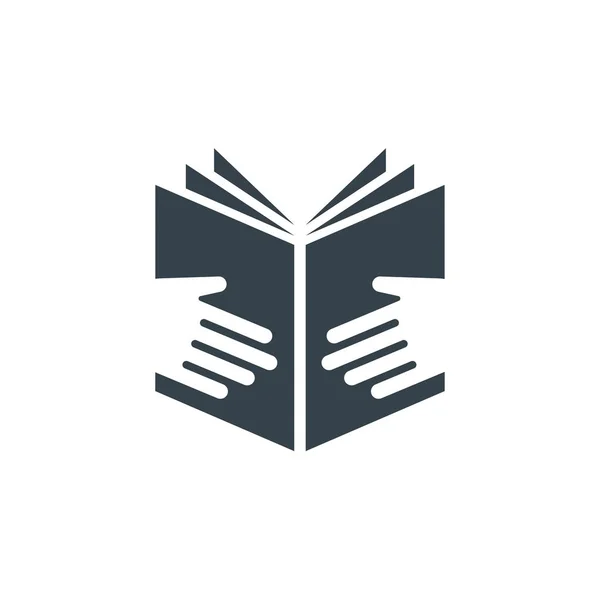 Boek hands concept logotype sjabloonontwerp. Vorm van het bedrijfslogo pictogram. boek handen eenvoudige illustratie — Stockvector