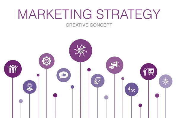 Estrategia de marketing Infografía plantilla de 10 pasos. planificación, gerente de marketing, presentación, iconos de planificación — Vector de stock
