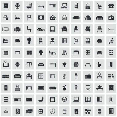 mobilya 100 simgeleri web ve Ui için evrensel set