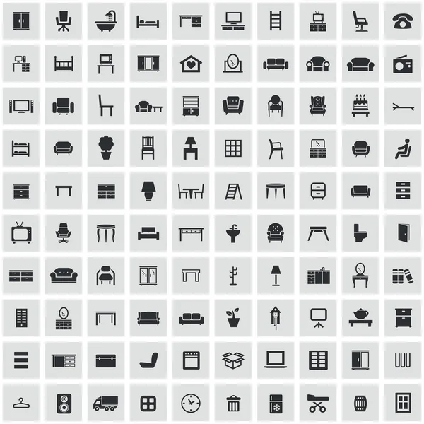 Muebles 100 iconos conjunto universal para web e interfaz de usuario — Archivo Imágenes Vectoriales
