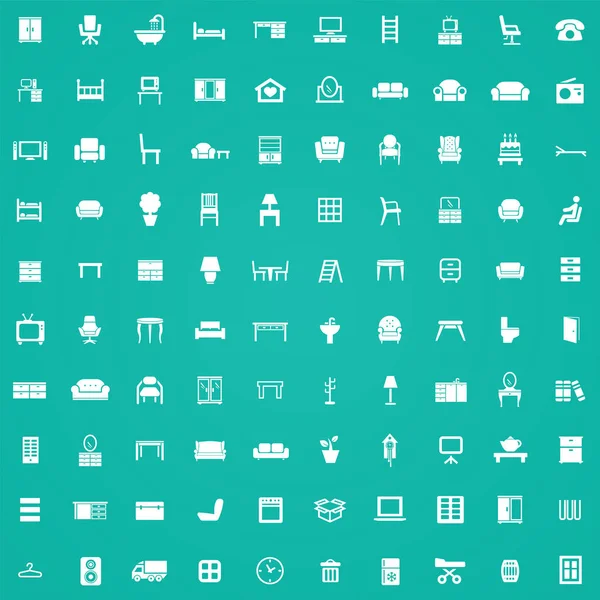 家具 100 图标通用集为 Web 和 Ui — 图库矢量图片