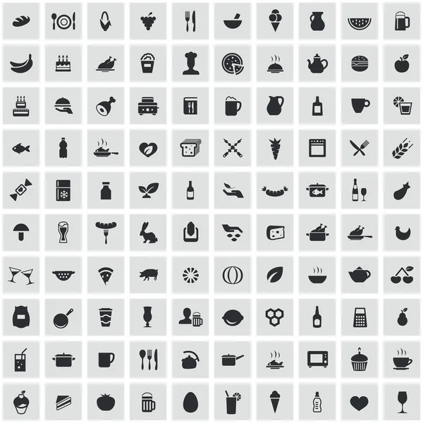 Food 100 iconos universal set para web e UI — Archivo Imágenes Vectoriales