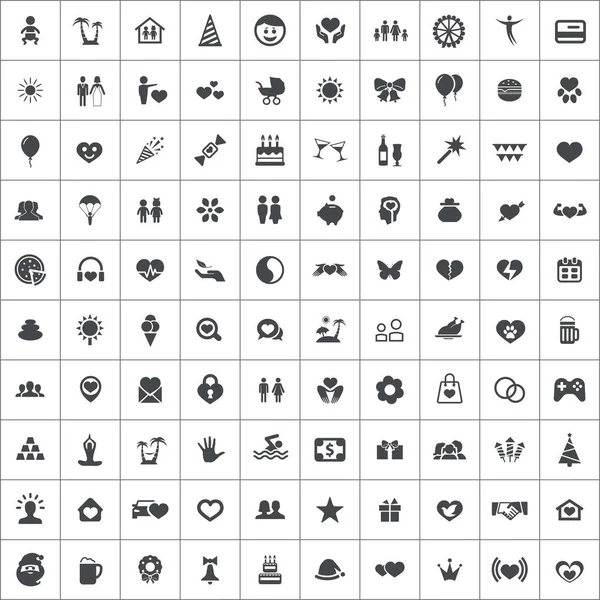 Felicidad 100 iconos universal conjunto para web e interfaz de usuario — Vector de stock