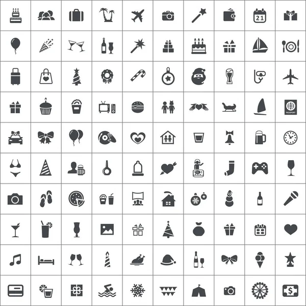 Set universal de 100 iconos de vacaciones para web e UI . — Archivo Imágenes Vectoriales