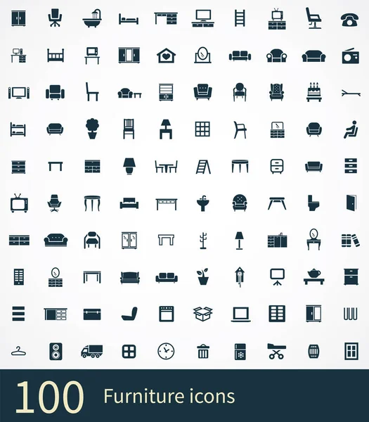 Furniture 100 ikon universal set untuk web dan UI - Stok Vektor