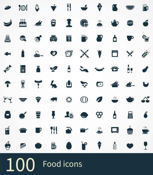 Alimento 100 ícones conjunto universal para web e UI — Vetor de Stock