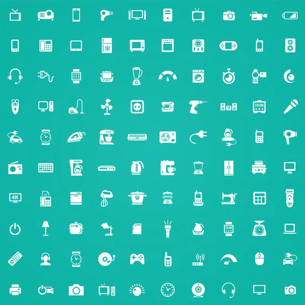 Electrónica 100 iconos conjunto universal para web e interfaz de usuario . — Vector de stock