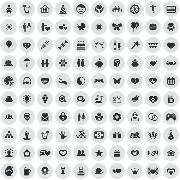 Felicidad 100 iconos universal conjunto para web e interfaz de usuario — Archivo Imágenes Vectoriales