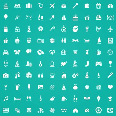 tatil 100 simgeleri web ve Ui için evrensel set.