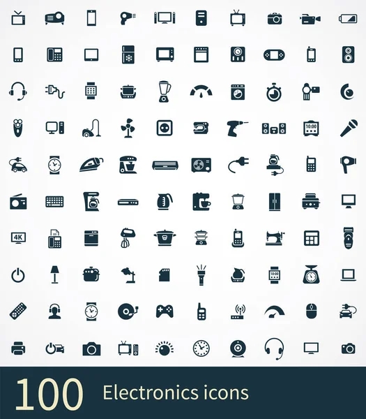 Elektronika 100 ikony uniwersalny zestaw dla sieci Web i interfejsu użytkownika. — Wektor stockowy