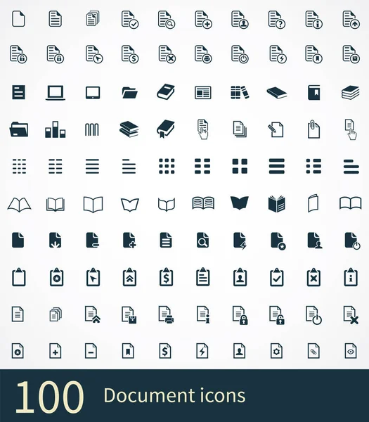 Documento 100 ícones conjunto universal para web e UI — Vetor de Stock