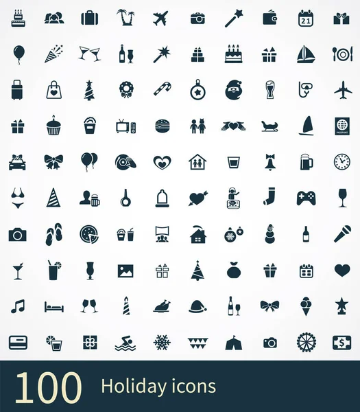 Hari libur 100 ikon universal yang ditata untuk web dan UI - Stok Vektor