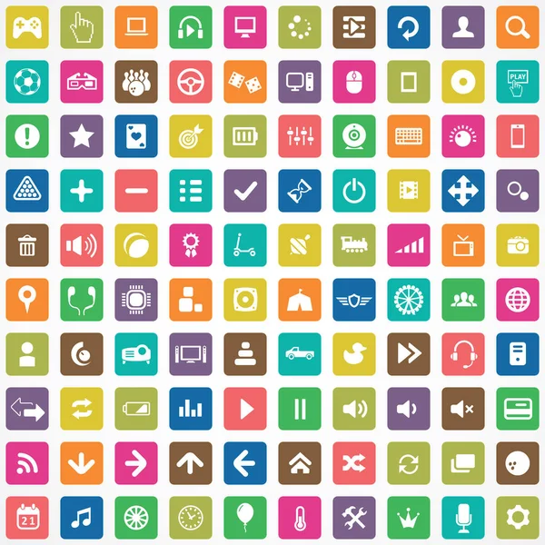 Spel 100 icons Universal set voor web en UI. — Stockvector