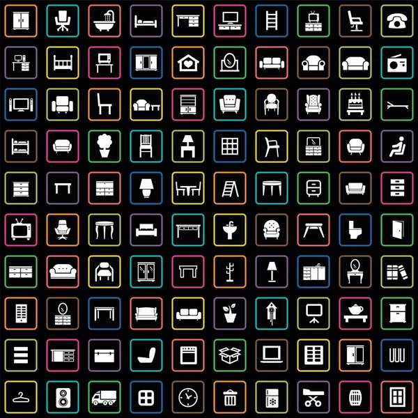 Nábytek 100 ikon univerzální sada pro web a uživatelské rozhraní — Stockový vektor