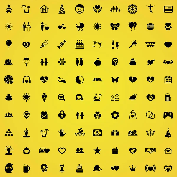 Happiness 100 symbole universelles set für web und ui — Stockvektor