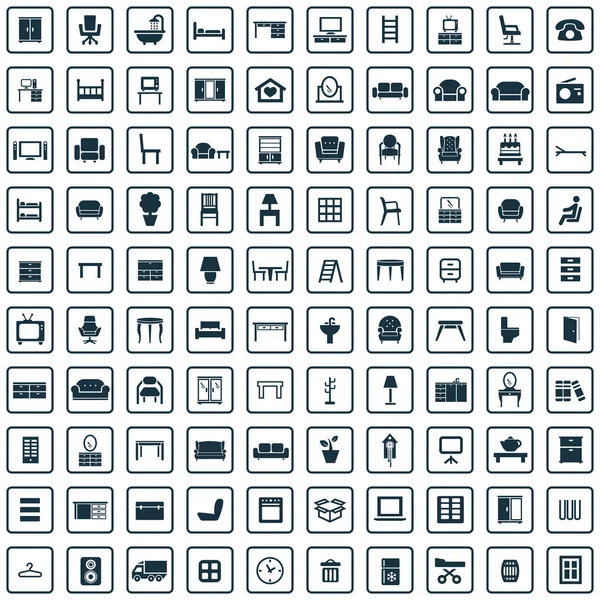 Muebles 100 iconos conjunto universal para web e interfaz de usuario — Vector de stock