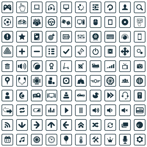 Spel 100 icons Universal set voor web en UI. — Stockvector