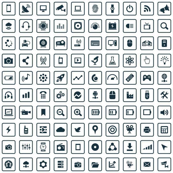 ウェブとUiのためのハイテク100アイコンユニバーサルセット — ストックベクタ