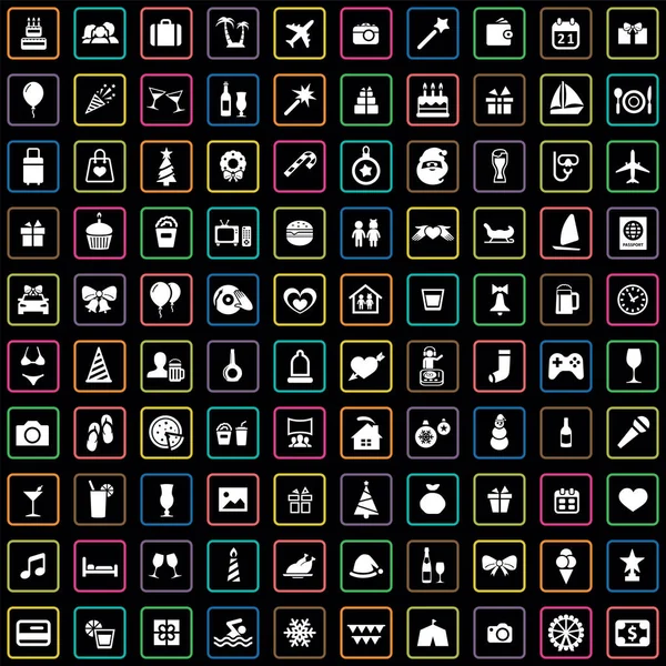 Vakantie 100 icons Universal set voor web en UI. — Stockvector