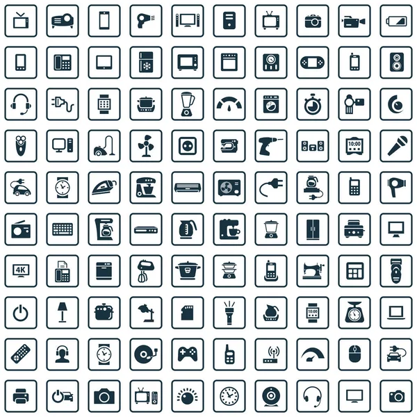 Electrónica 100 iconos conjunto universal para web e interfaz de usuario . — Archivo Imágenes Vectoriales