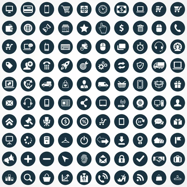 E-Commerce 100 Icons universelles Set für Web und UI. — Stockvektor
