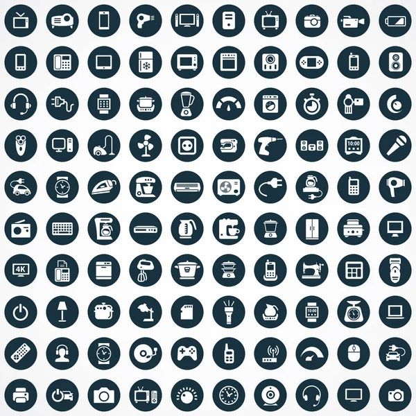 Elektronica 100 icons Universal set voor web en UI. — Stockvector