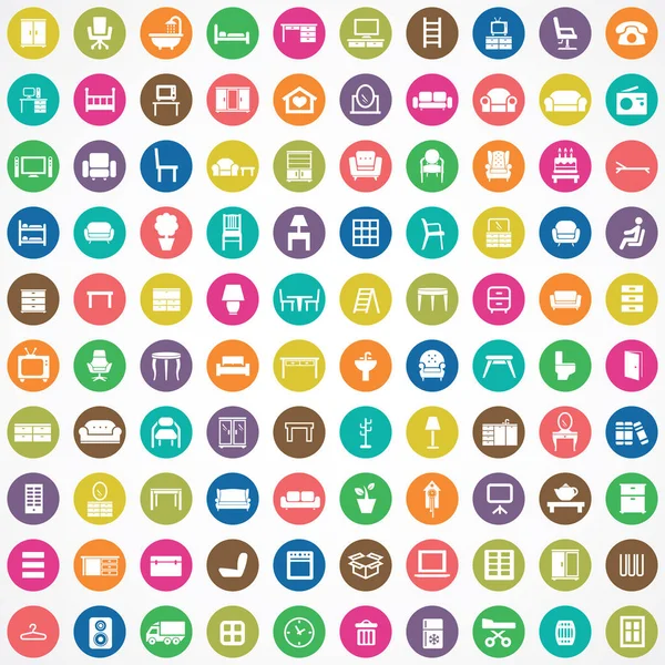 Meubles 100 icônes ensemble universel pour le web et l'interface utilisateur — Image vectorielle