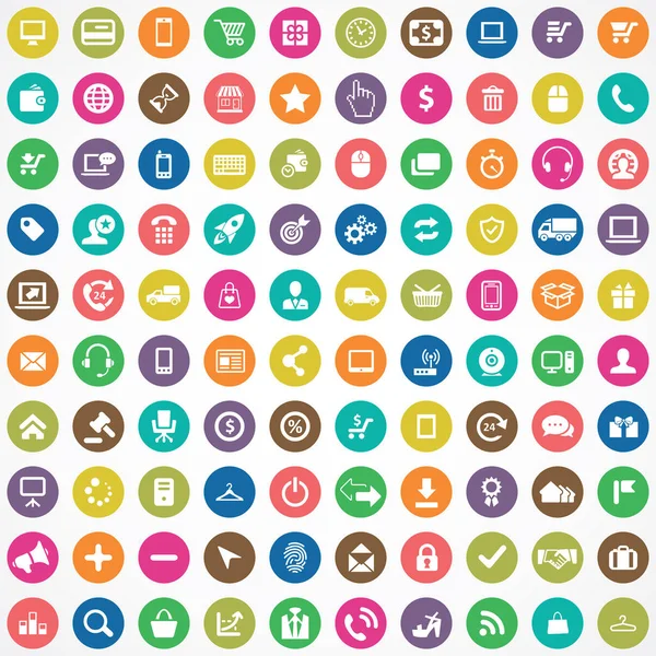 E betű-kereskedelem 100 ikonok egyetemes készlet részére pókháló és UI. — Stock Vector