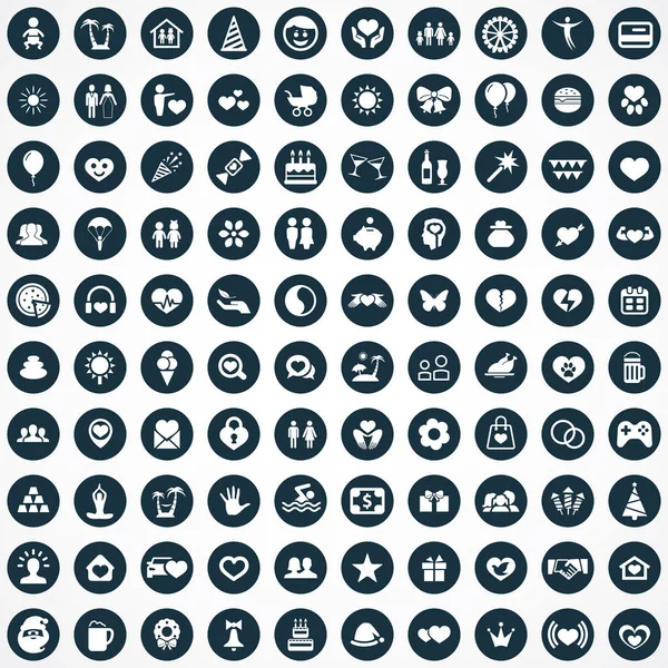 幸福 100 图标通用设置网络和 Ui — 图库矢量图片