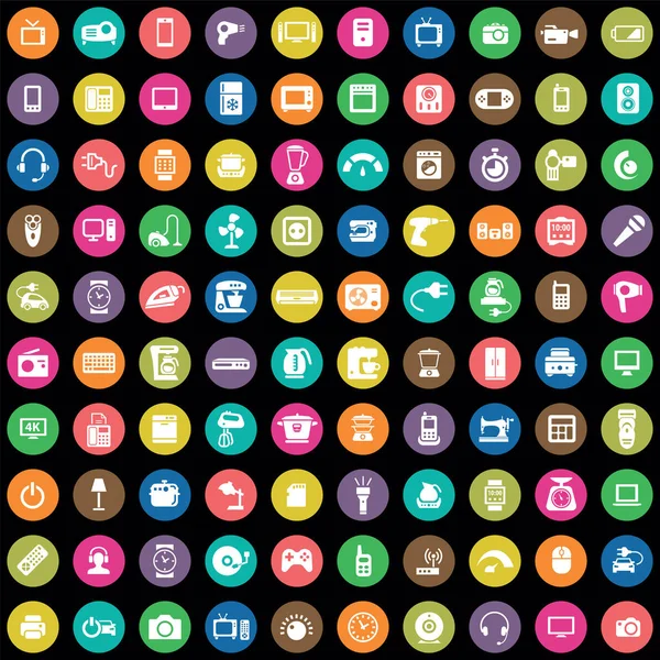 Electronics 100 icons universal set für web und ui. — Stockvektor