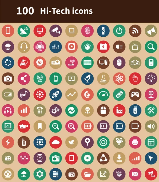 Hi-Tech 100 icons Universal set voor web en UI — Stockvector