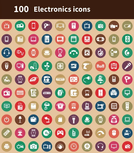 Electronics 100 icons universal set for web and UI. — Stock Vector