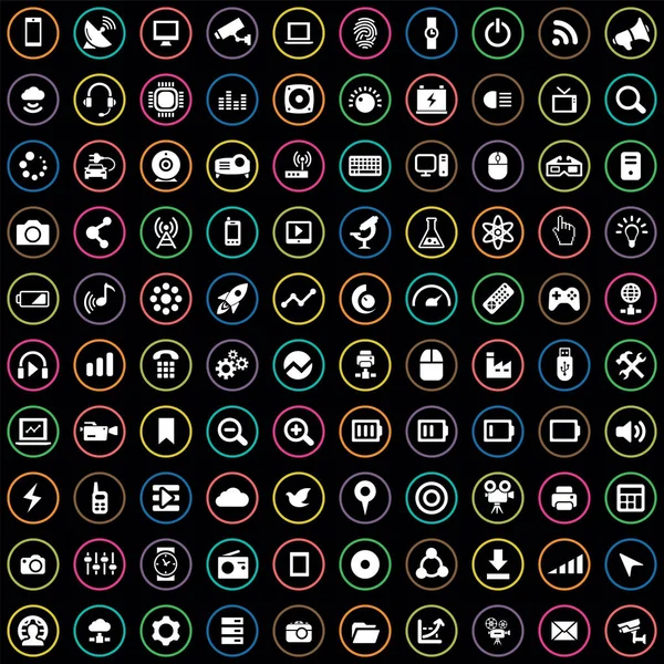 Hallo-tech 100 symbole universelles set für web und ui — Stockvektor