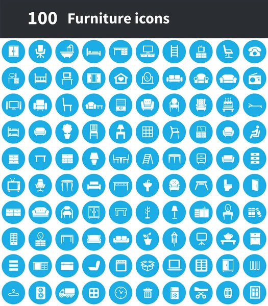 Möbel 100 symbole universelles set für web und ui — Stockvektor
