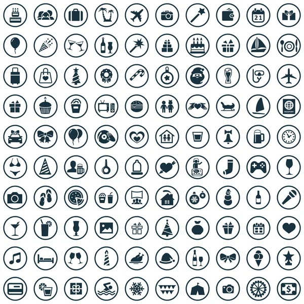 Set universal de 100 iconos de vacaciones para web e UI — Archivo Imágenes Vectoriales