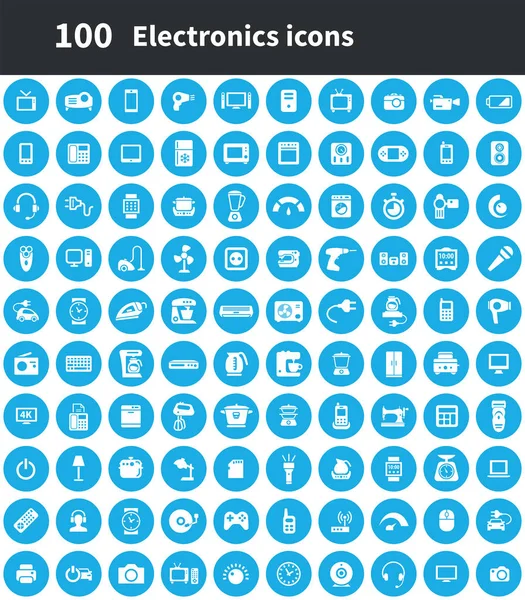 Eletrônica 100 ícones conjunto universal para web e UI . — Vetor de Stock