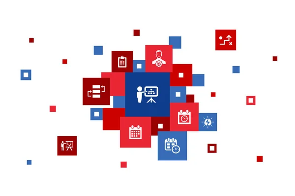 Planning Infografía 10 pasos pixel design.calendar, schedule, timetable, Action Plan icons — Vector de stock