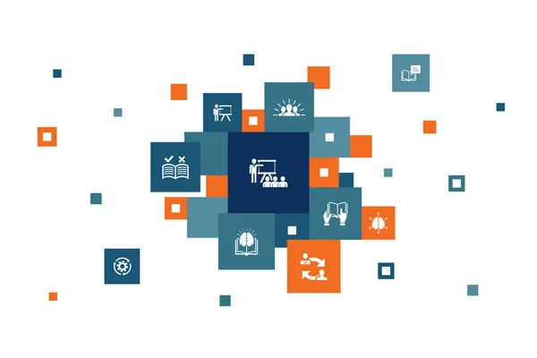 Warsztat infograficzny 10 kroków projekt piksela. motywacja, wiedza, inteligencja, ikony ćwiczeń — Wektor stockowy
