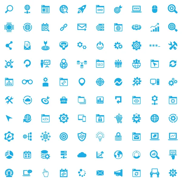 Seo 100 iconos conjunto universal para web e interfaz de usuario . — Vector de stock
