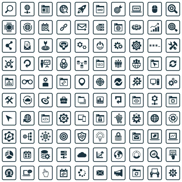 Seo 100 iconos conjunto universal para web e interfaz de usuario . — Archivo Imágenes Vectoriales
