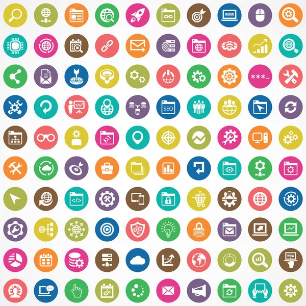 Seo 100 iconos conjunto universal para web e interfaz de usuario . — Vector de stock