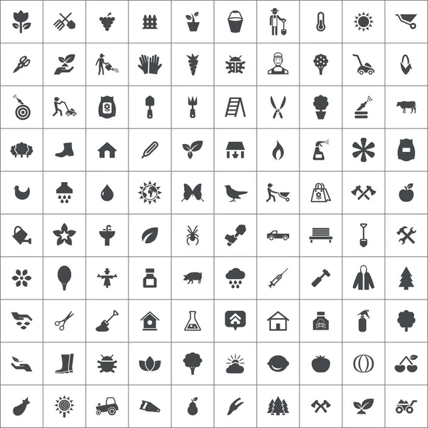 Jardinería 100 iconos universal set para web e UI . — Archivo Imágenes Vectoriales