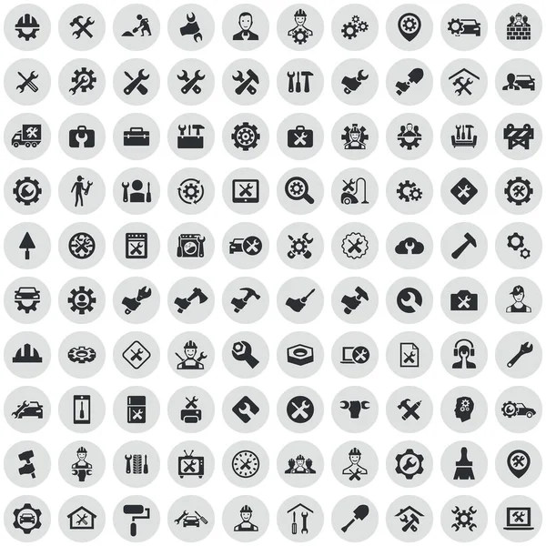 Reparación 100 iconos conjunto universal para web e interfaz de usuario . — Archivo Imágenes Vectoriales