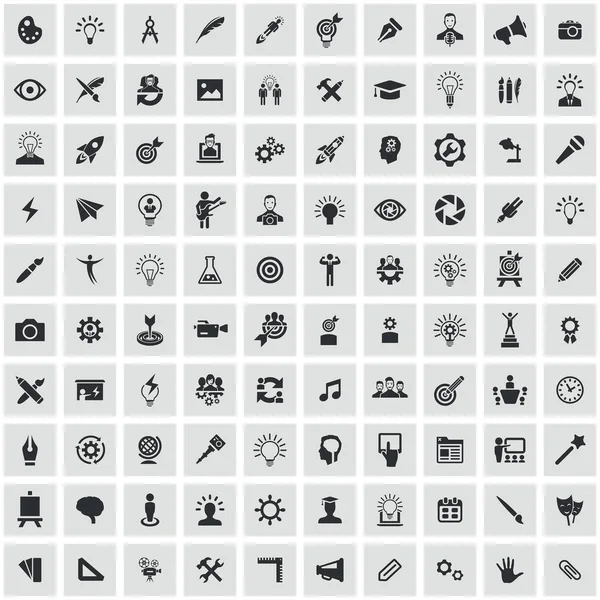 Proceso creativo 100 iconos conjunto universal para web e interfaz de usuario . — Vector de stock